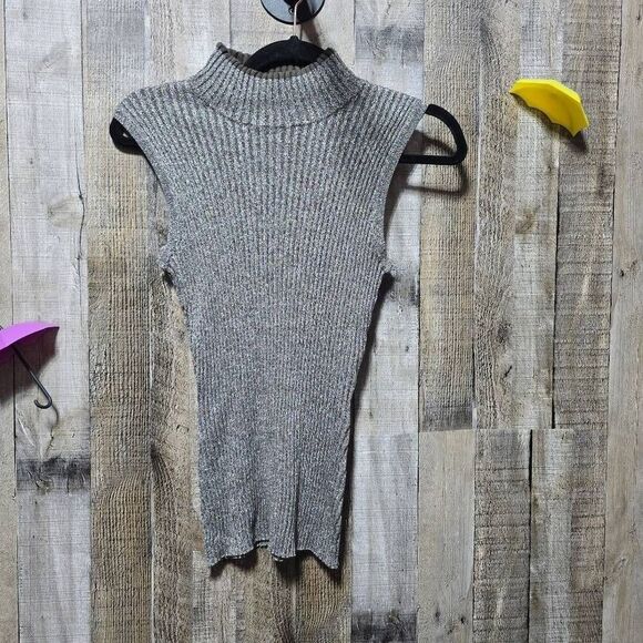 Terry Lewis Classic Luxuries Sleeveless Turtleneck Sweater Tank Top Brown Metall - Picture 1 of 3